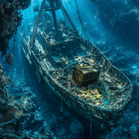 Sunken Shipwreck with Treasure Chest
