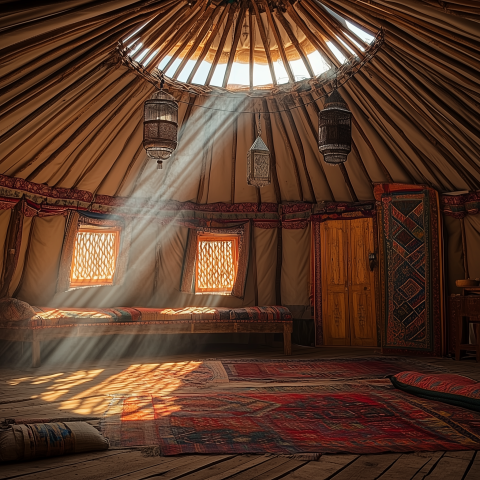 Sunlight Beaming into Cozy Yurt Interior