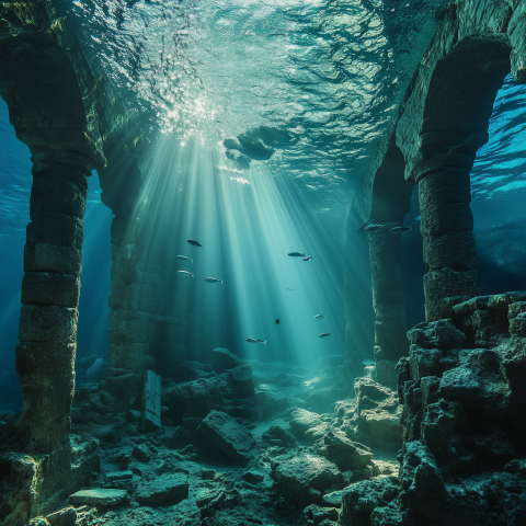 Sunlight Filtering Through Underwater Ruins