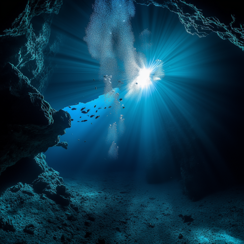 Sunlight Piercing Through Underwater Cave