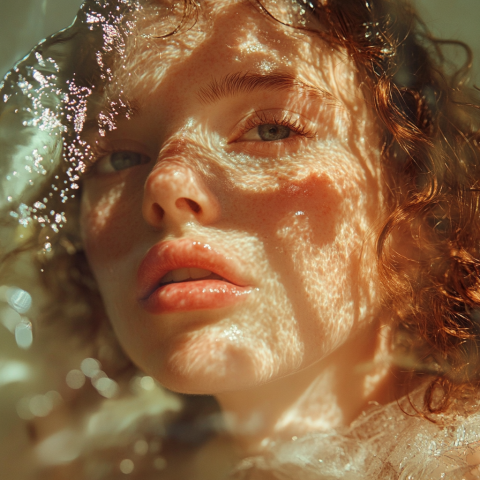 Sunlight Reflections on Freckled Face
