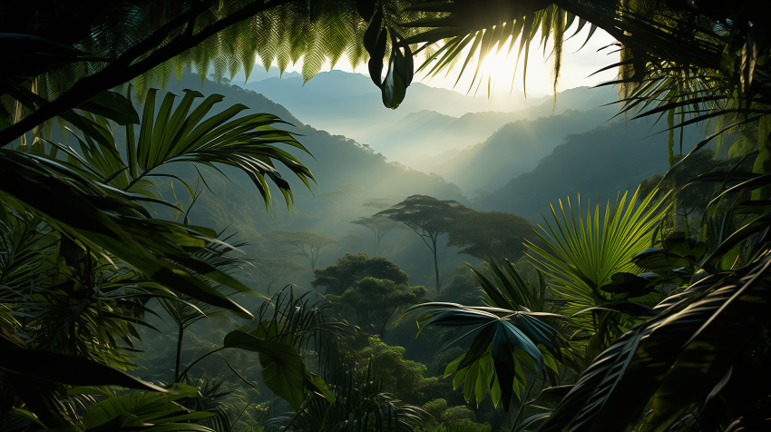 Sunlight Streams Through Lush Jungle Canopy