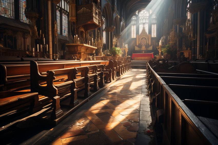 Sunlight Through Stained Glass in Cathedral