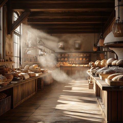 Sunlit Artisan Bakery with Fresh Bread