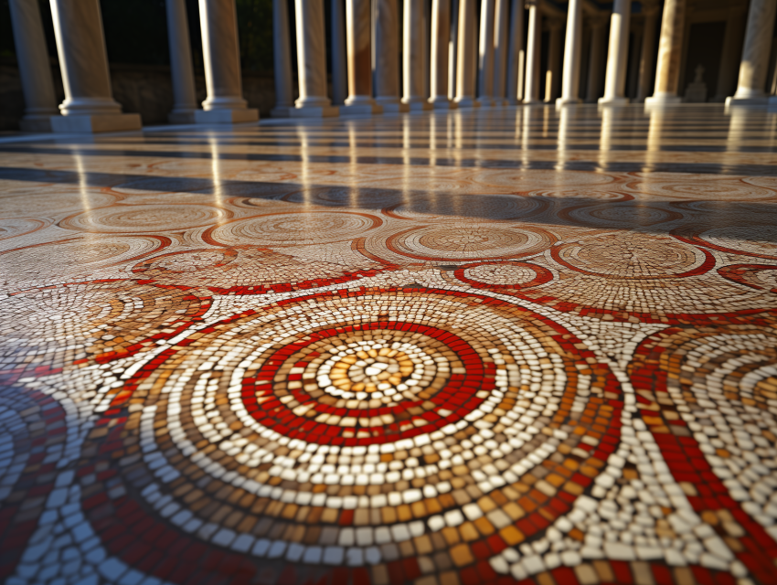 Sunlit Circular Mosaic in Courtyard