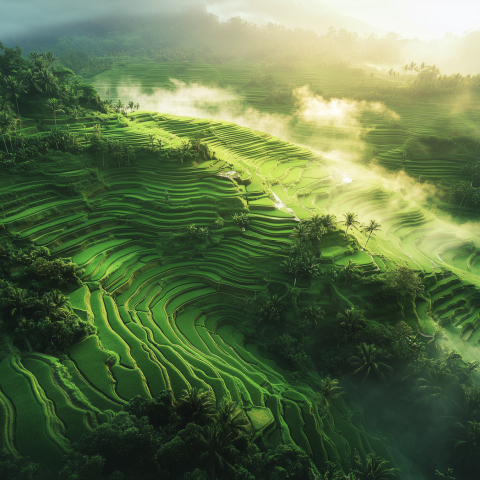 Sunlit Green Rice Terraces