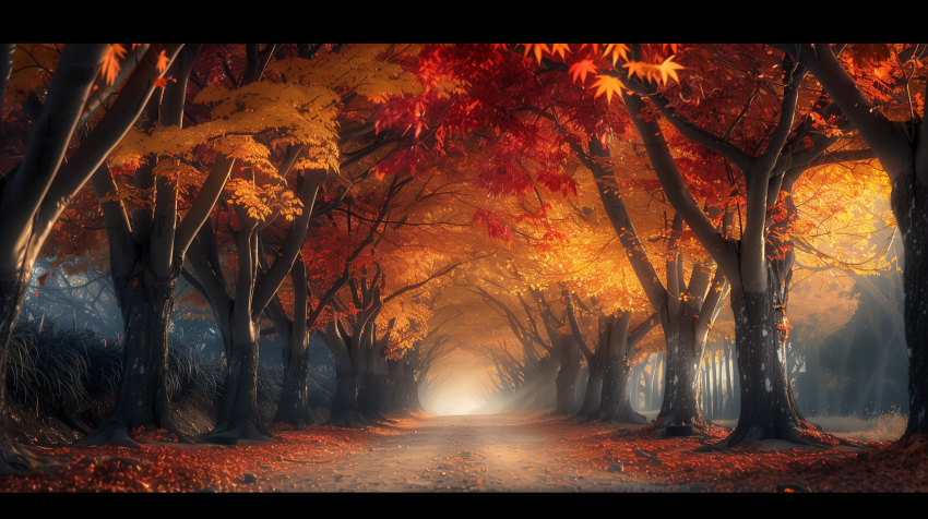 Sunlit Pathway Through Autumn Forest