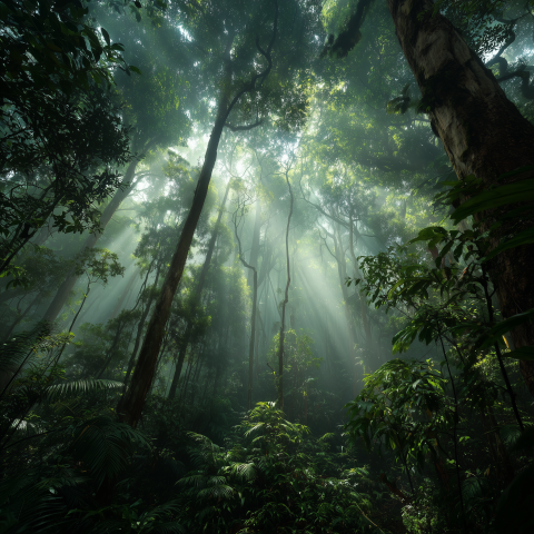 Sunlit Tropical Rainforest Canopy Scene