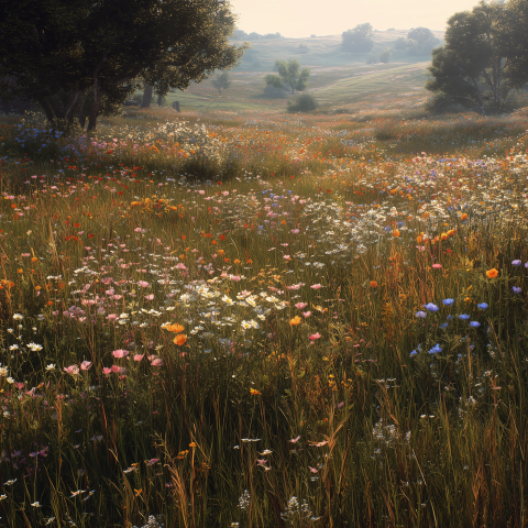 Sunlit Wildflower Meadow in Early Summer