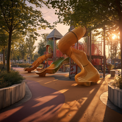 Sunny Playground with Colorful Slides