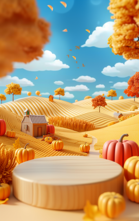 Sunny Pumpkin Patch with Rolling Hills Product Display