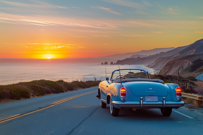 Vintage convertibles cruising scenic coastal roads