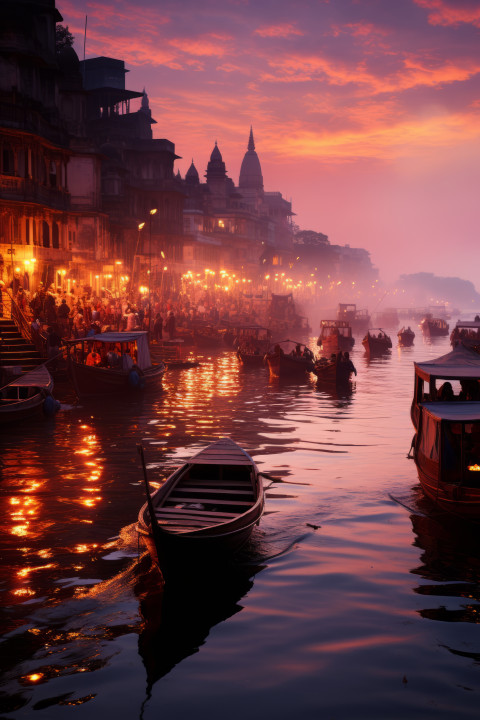 Sunset on the Ganges River, Varanasi, India