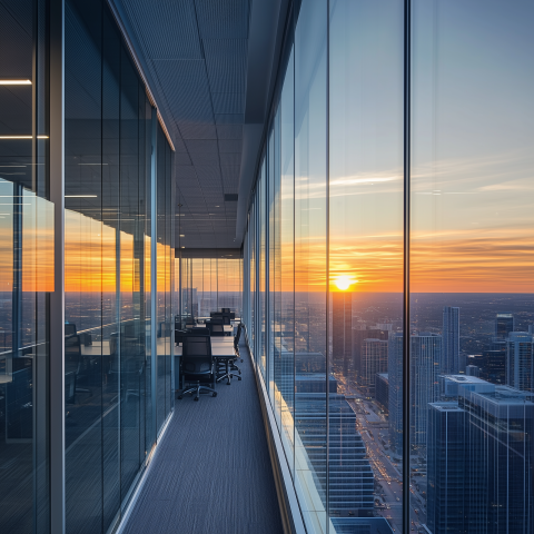 Sunset View From Modern High-Rise Office