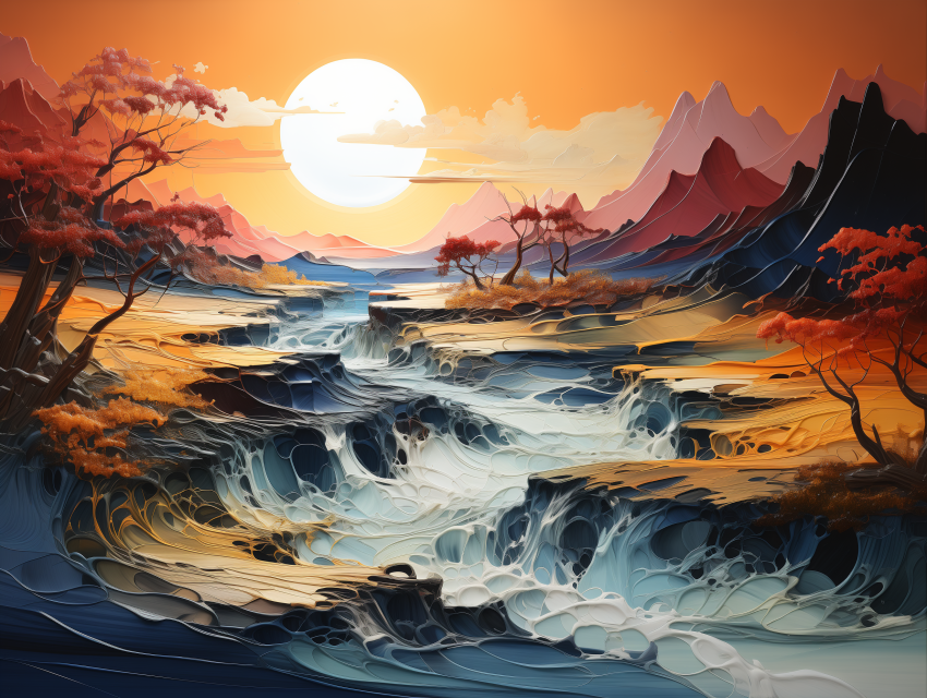 Surreal Autumn Waterfall Fantasy Landscape