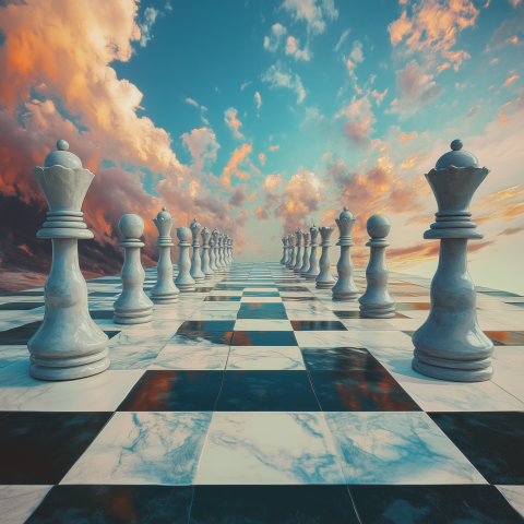 Surreal Chessboard Under a Dreamy Sky