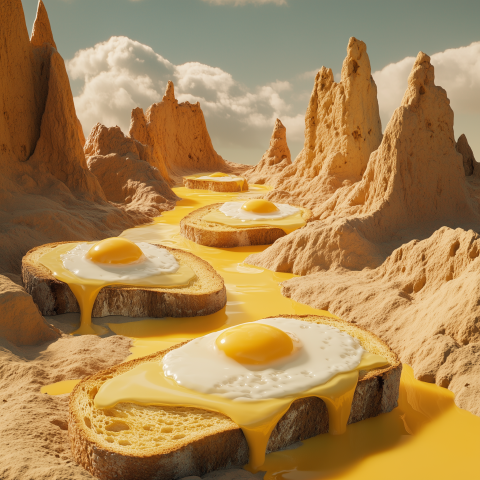 Surreal Desert Landscape of Eggs on Toast