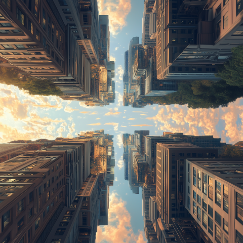 Surreal Mirror Cityscape in the Sky