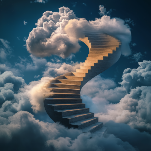 Surreal Staircase Ascending Into Clouds