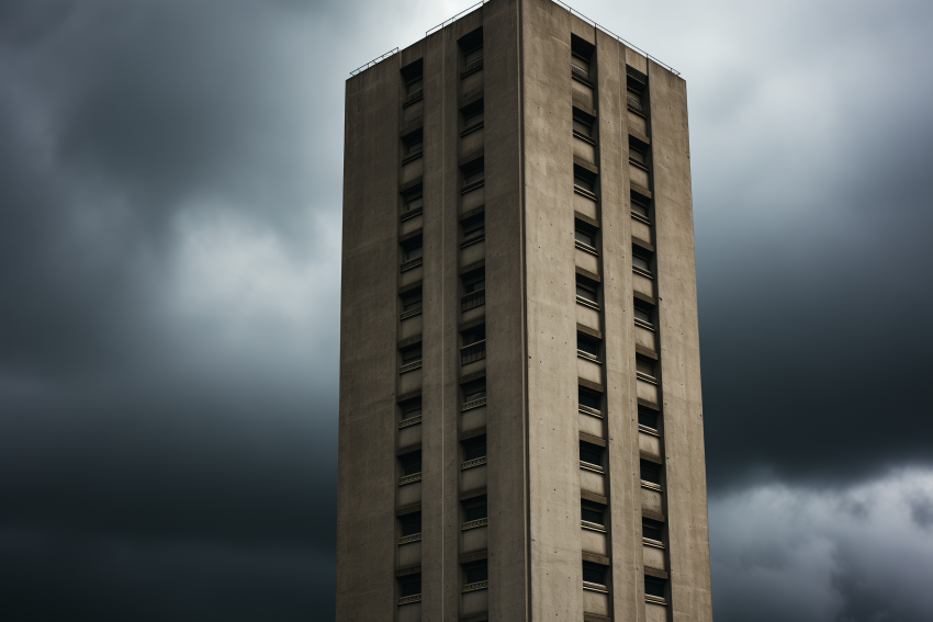 Tall Concrete Tower Under Stormy Sky