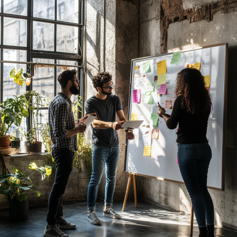 Team Brainstorming Ideas on Whiteboard