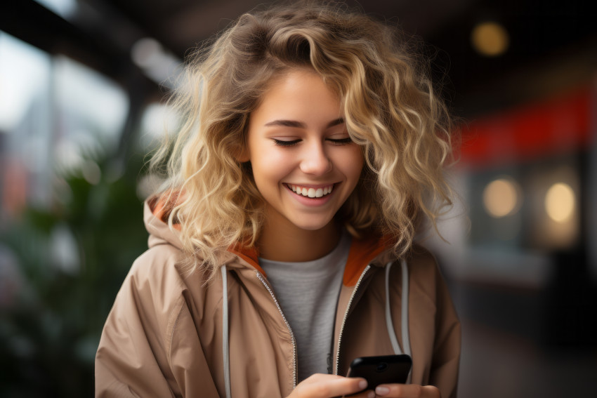 Teenage girl holding a mobile phone