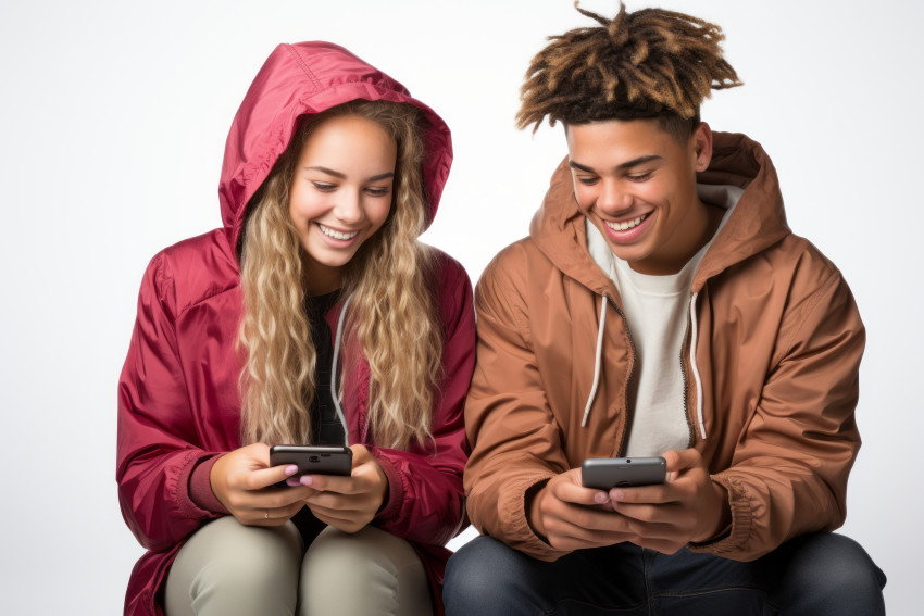 Teenagers holding mobile phones