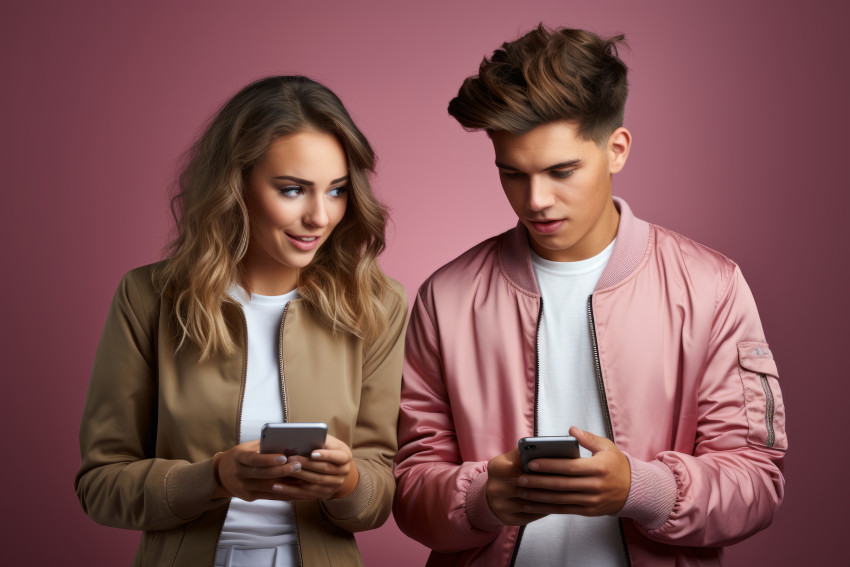 Teenagers holding mobile phones
