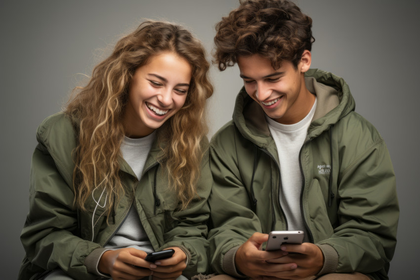 Teenagers holding mobile phones