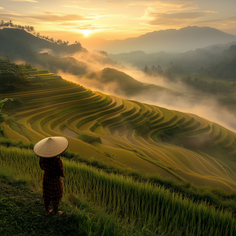 Terraced Rice Fields at Sunrise