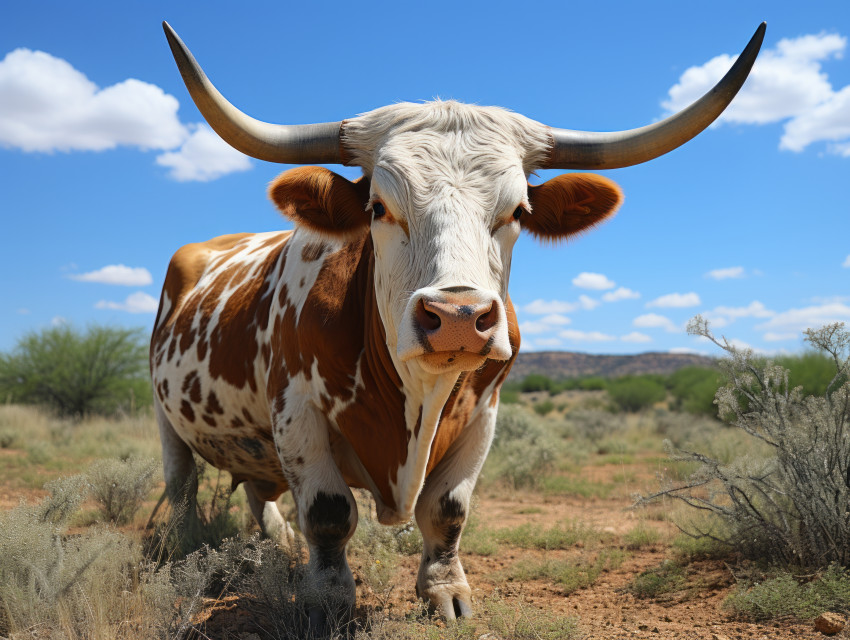 Texas Longhorn on a cattle ranch