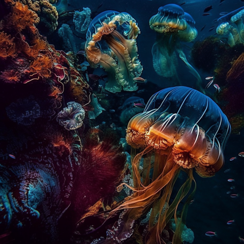 Underwater Scene with Colorful Jellyfish