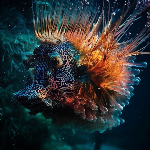 Colorful Pufferfish in Underwater Scene