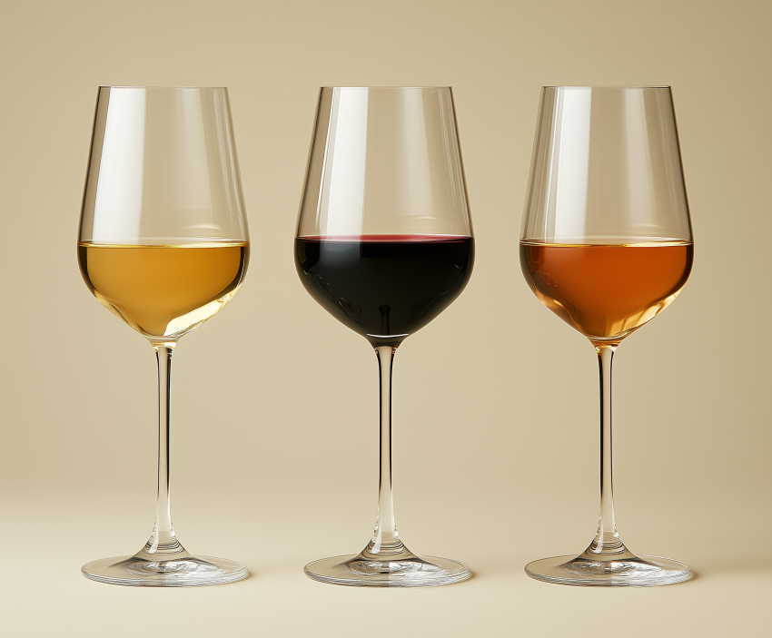 Three Wine Glasses with Different Varieties