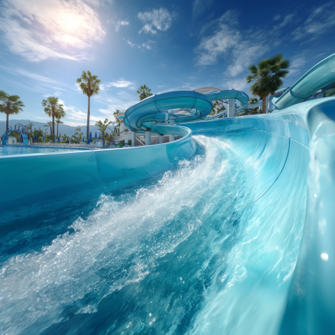 Thrilling Blue Water Park Slide