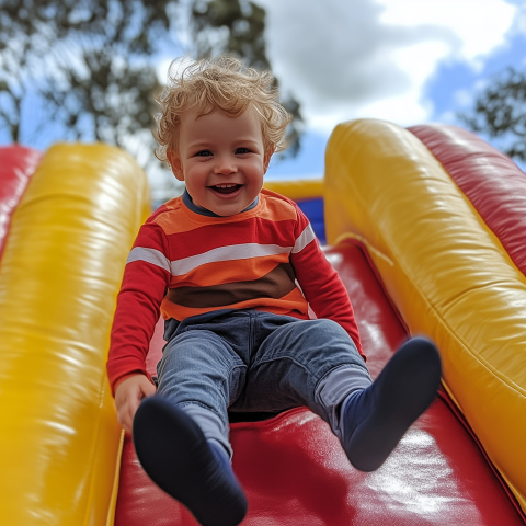 Toddler Sliding Down Inflatable Playground