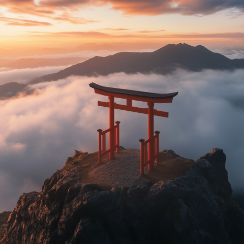 Torii Gate Above the Clouds at Sunrise