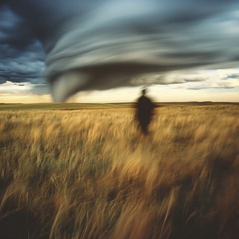 Tornado in Open Field with Lone Figure