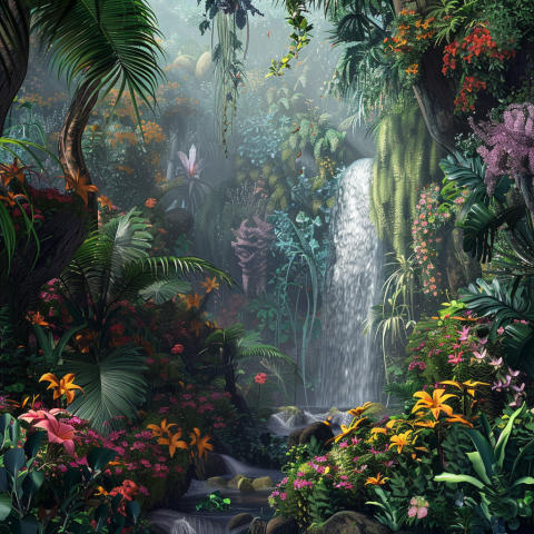 Towering Trees and Exotic Flowers