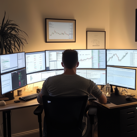Trader Monitoring Data on Multiple Screens