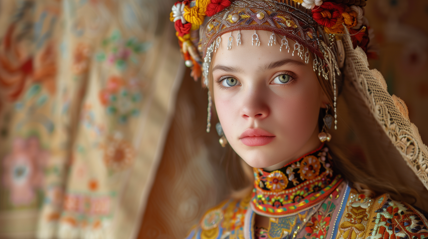 Traditional Folk Attire With Intricate Embroidery
