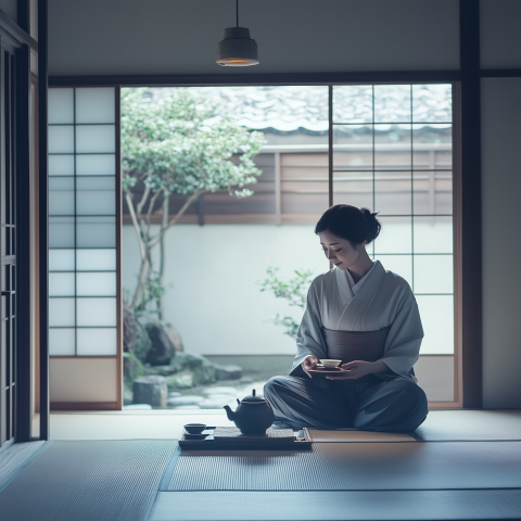 Traditional Japanese Tea Ceremony in Zen Room