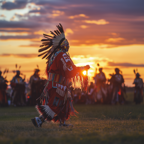 Traditional Native American Dancer at Sunset