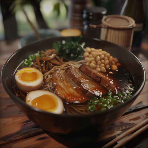Traditional Ramen Bowl with Pork and Eggs