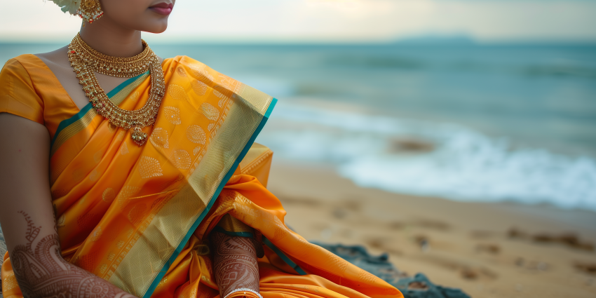 Traditional South Indian Attire by the Beach