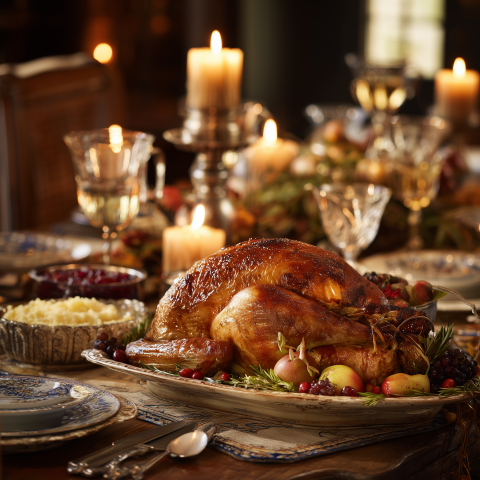Traditional Thanksgiving Turkey Dinner Table