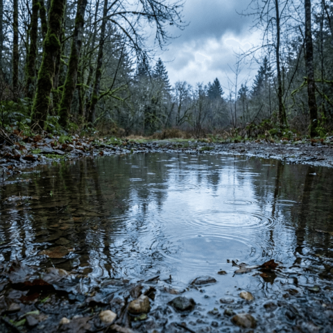 Tranquil Reflections in a Serene Rain Puddle