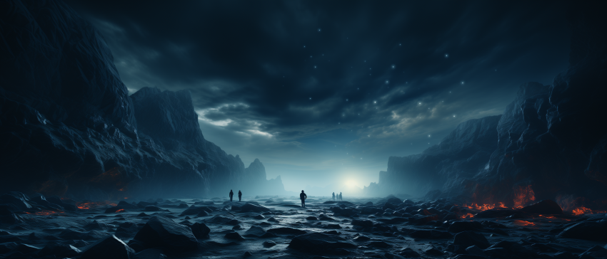 Travelers Crossing an Alien Landscape