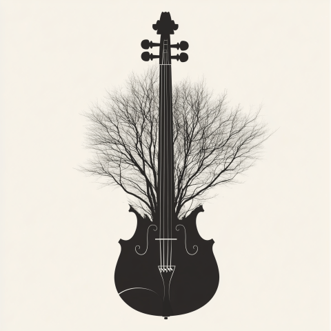 Tree Branches Emerging from Violin Silhouette