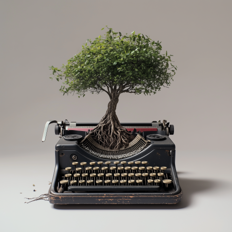 Tree Growing from Vintage Typewriter